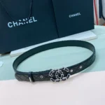 Chanel Black Leather Belt with Interwoven Chain CC Buckle - Image 6
