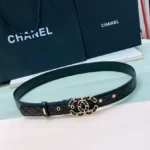 Chanel Black Leather Belt with Interwoven Chain CC Buckle - Image 5