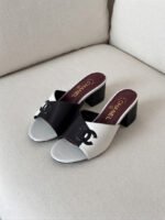 Chanel Two-Tone CC Logo Block Heel Mule Sandals