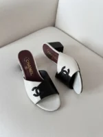 Chanel Two-Tone CC Logo Block Heel Mule Sandals - Image 2