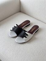 Chanel Two-Tone CC Logo Block Heel Mule Sandals - Image 3