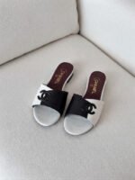 Chanel Two-Tone CC Logo Block Heel Mule Sandals - Image 4