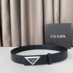 Prada Triangle Logo Leather Belt - Image 3