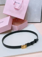 MIU MIU — Leather Belt with Logo Buckle - Image 3