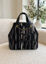 CHANEL Striped Chain Detail Tote Bag - Image 6