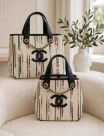 CHANEL Striped Chain Detail Tote Bag - Image 4