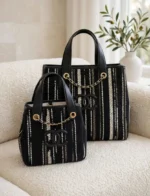 CHANEL Striped Chain Detail Tote Bag - Image 7