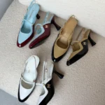 Chanel Two-Tone Patent and Leather Slingback Heels with T-Strap and CC Logo