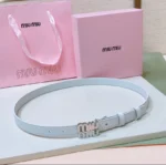 MIU MIU — Leather Belt with Logo Buckle - Image 5