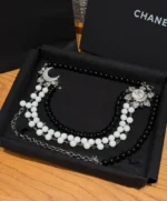 Chanel CC Crystal Embellished Black and White Beaded Chain Belt - Image 4