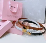 MIU MIU — Leather Belt with Logo Buckle - Image 4