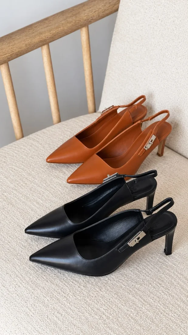 d9676774-2999-4b39-a1a0-57934025a9d2 Hermès Leather Pointed-Toe Slingback Pumps - Image 1