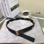 LOUIS VUITTON Black Leather LV Initiales Monogram Flower Belt - Image 3