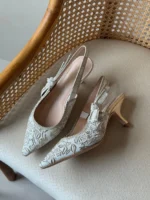 Dior Embroidered Slingback Kitten Heels 3cm - Image 3