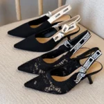 Dior Fabric and Lace Slingback Heels