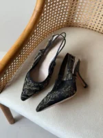 Christian Dior Floral Embroidered Slingback Pumps - Image 3