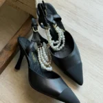 Chanel Two-Tone Slingback Heels with Pearl Strap