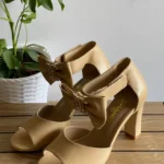 Chanel CC Logo Bow Leather Heeled Sandals