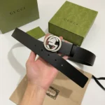 GUCCI Interlocking G Black Leather Belt - Image 4