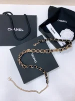 CHANEL Gold-Tone CC Leather Chain Belt - Image 3