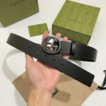 GUCCI Interlocking G Black Leather Belt - Image 3