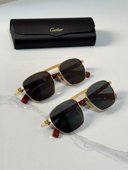 Cartier Première de Cartier Foldable Wood Navigator / Aviator Sunglasses (Folding Woods Collection)