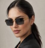 Fendi "Baguette" Rimless Rectangular Sunglasses - Image 4