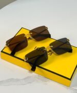 Fendi "Baguette" Rimless Rectangular Sunglasses