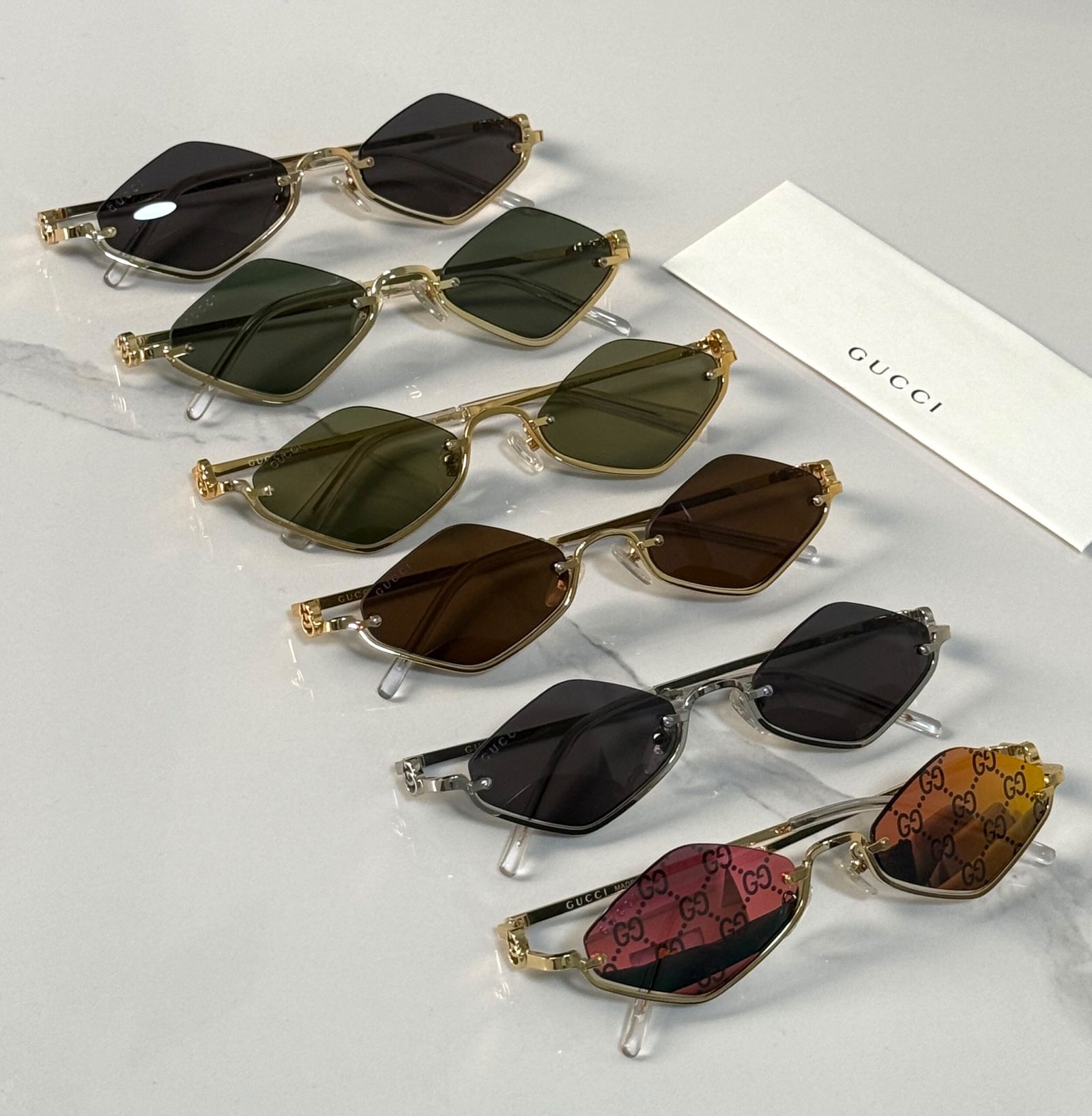 image 77 Gucci Geometric Diamond / Upside-Down Cat-Eye Metal Sunglasses (Model: GG1604S / 1604) - Image 1