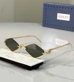 Gucci Geometric Diamond / Upside-Down Cat-Eye Metal Sunglasses (Model: GG1604S / 1604) - Image 4